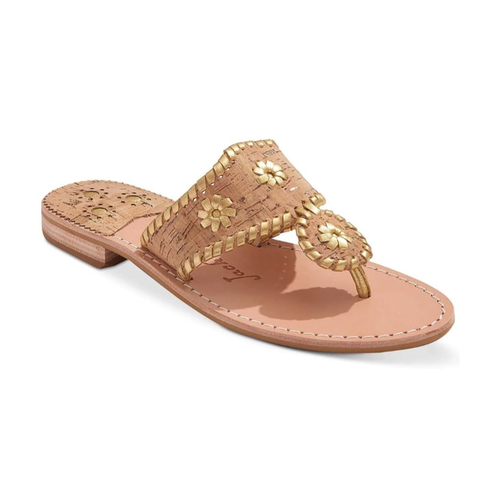 Jack Rogers Jacks Flat Sandal in Cork/Gold (Size 9)